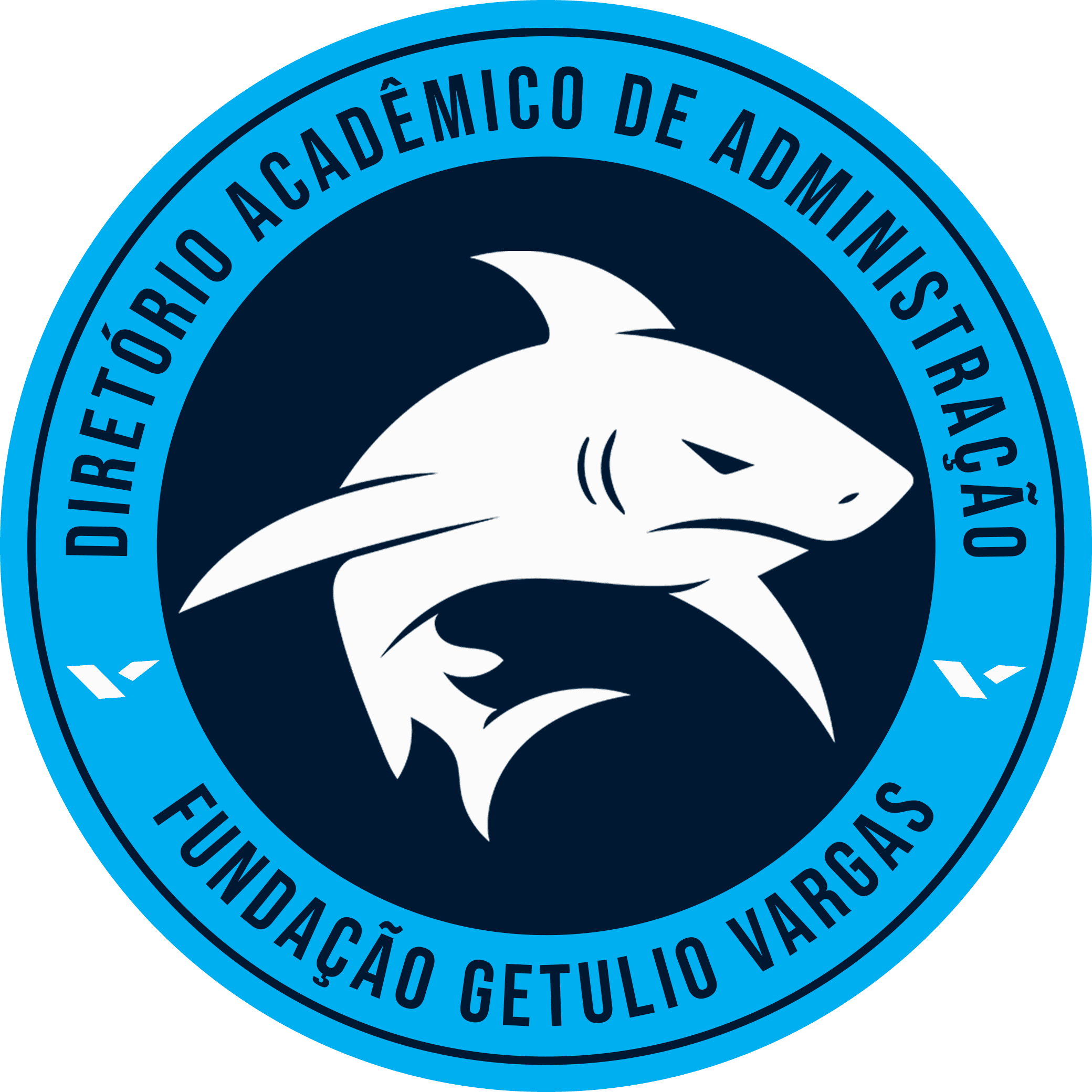 Logo do DAA, tubarao dentro de circulo azul